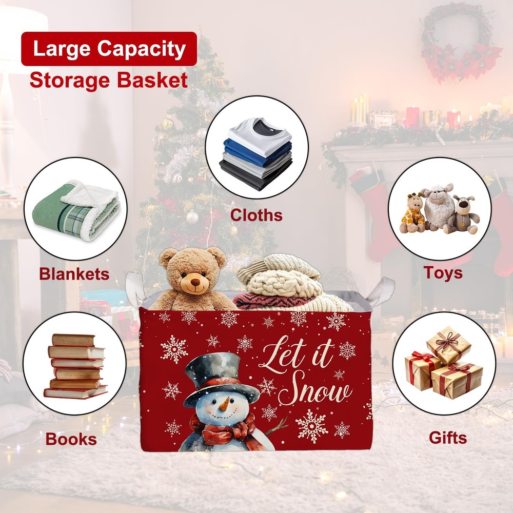 Merry Christmas Snowman Rectangular Basket,Waterproof Boxes with Handle, Toy ...