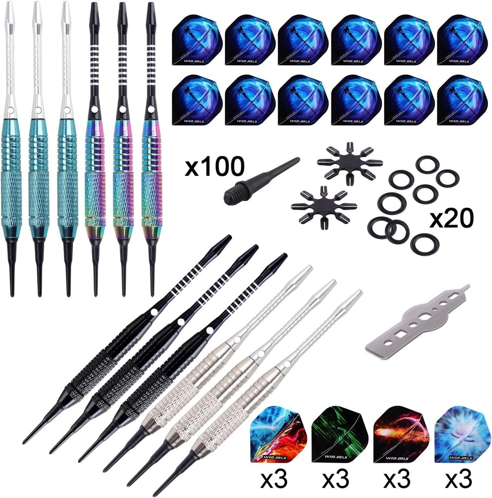 Premium 12-Piece Soft Tip Darts Set with 100 Extra Tips & Unique Flight Designs
