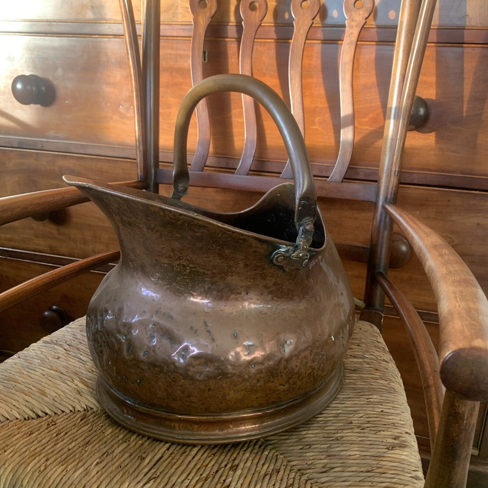 Antique victorian copper coal scuttle bucket