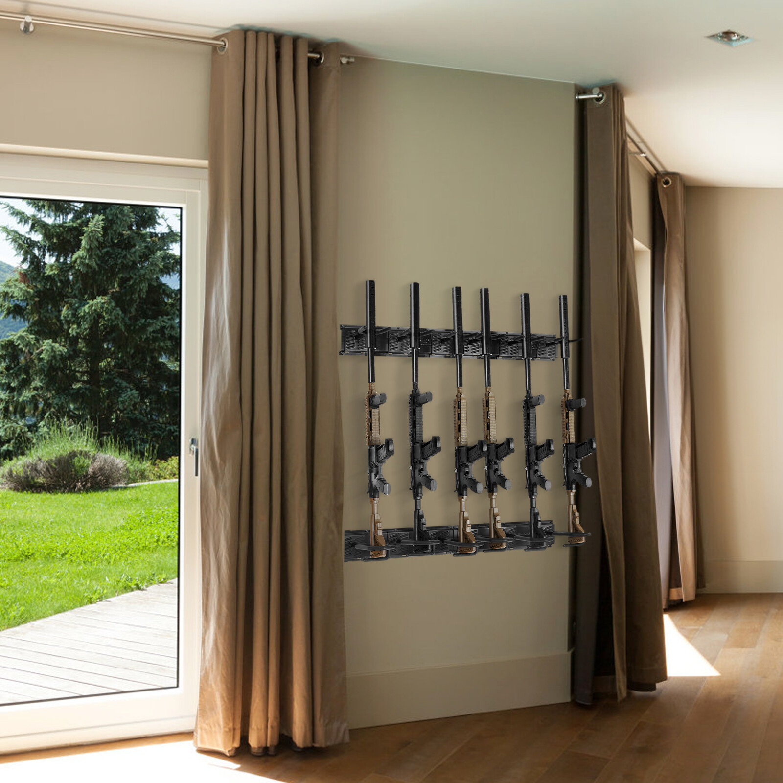 VEVOE Gun Rack 6-Slot Indoor Metal Gun Rack Wall Mount Vertical Rifle Rack