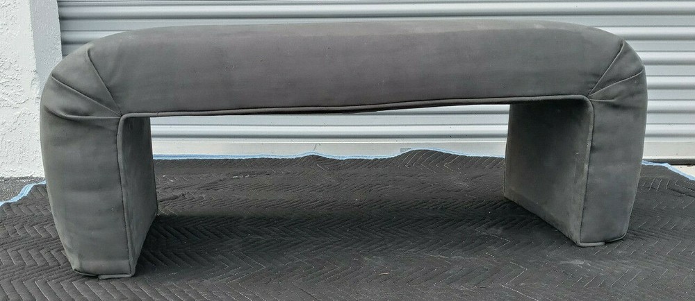 Vintage Mid Century Waterfall Gray Upholstered Bench