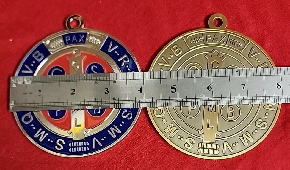2 St Benedict Medal Brass And Color Each 4 Inches