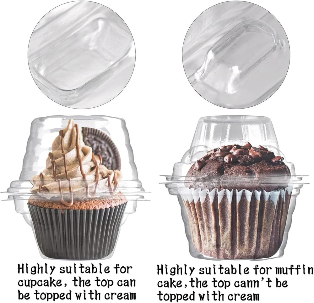 50 Pack Individual Cupcake Containers Plastic Cupcake Boxes Cupcake Holders S...