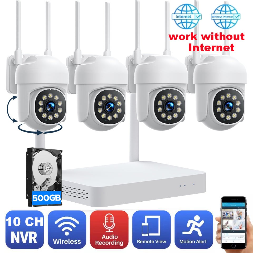 10CH 2MP NVR Wireless System Night Vision Security Plug-in Camera 24/7 Record PT