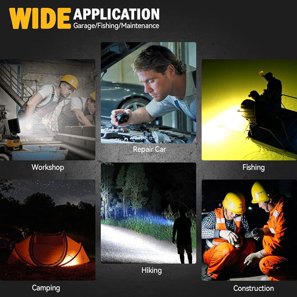 For Dewalt 20V Battery LED Work Light Cordless Workshop Torch Workshop Dual USB