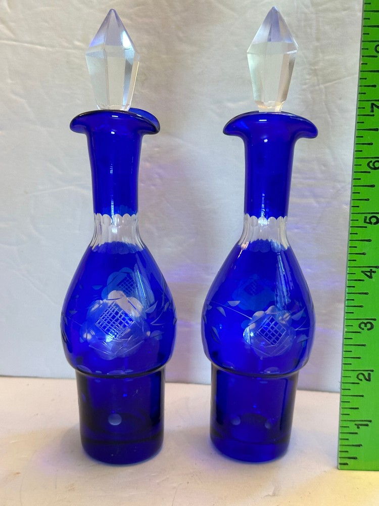 COBALT CUT TO CLEAR CONDIMENT, CASTER SET