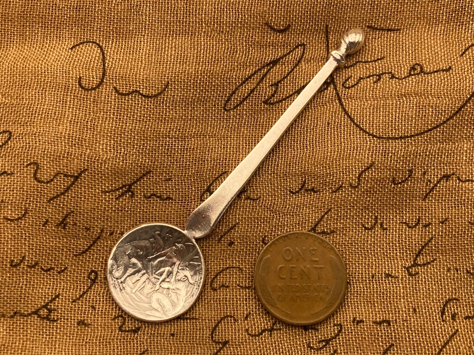 Strange Nude with demons sterling silver Master open salt or ritual spice spoon