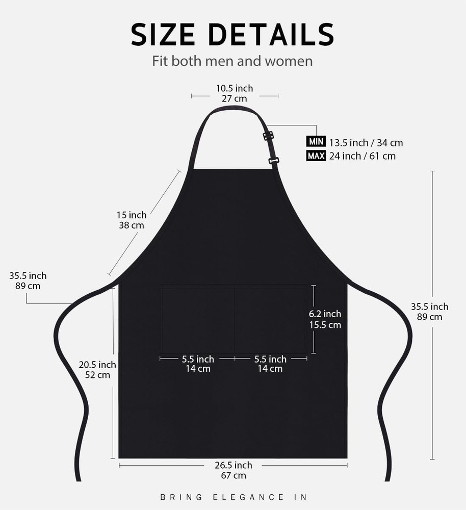 Syntus 2 Pack Adjustable Bib Apron Waterdrop Resistant with 2 Basic Black