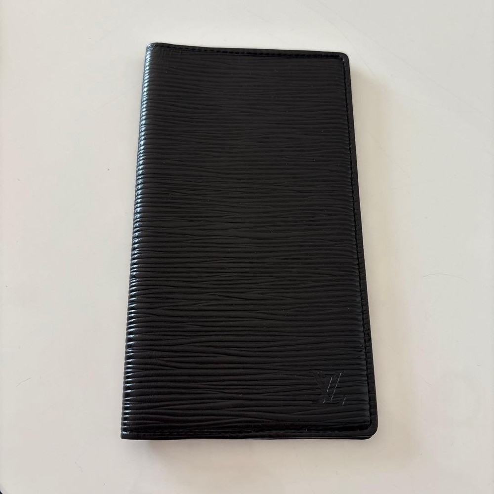 Louis Vuitton Black Leather Notebook Cover LV Leather Accessory