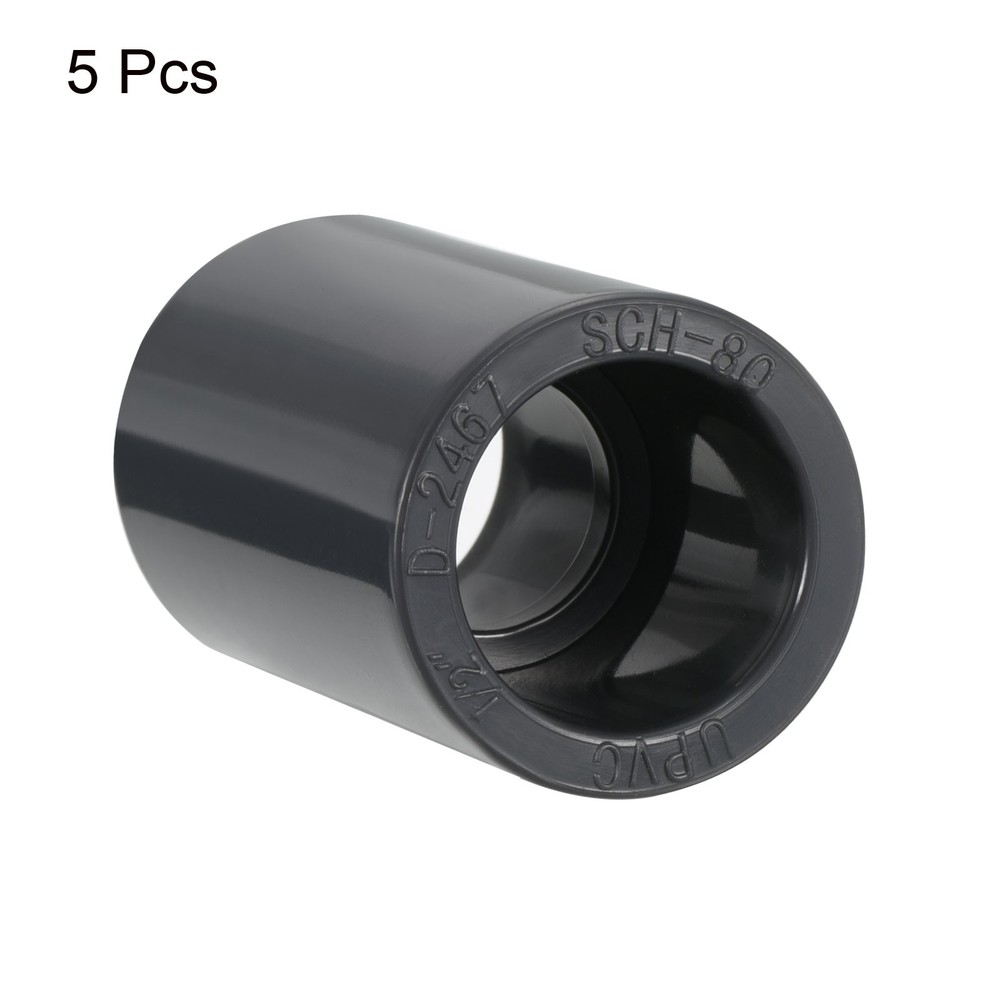 5pcs 1/2" Socket SCH80 UPVC Pipe Fitting Straight Coupling Connector, Grey
