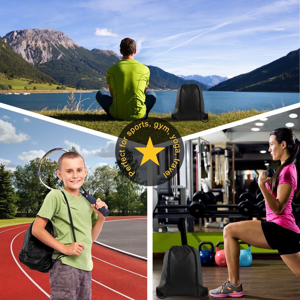 KUUQA 50Pcs Black Drawstring Backpack Bag Sack Drawstring Bags Bulk String Ba...