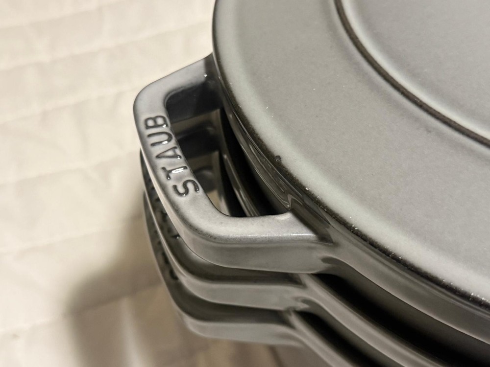 Staub Cast Iron, 5 qt, Round, dutch oven, 4-pc Stackable Set.
