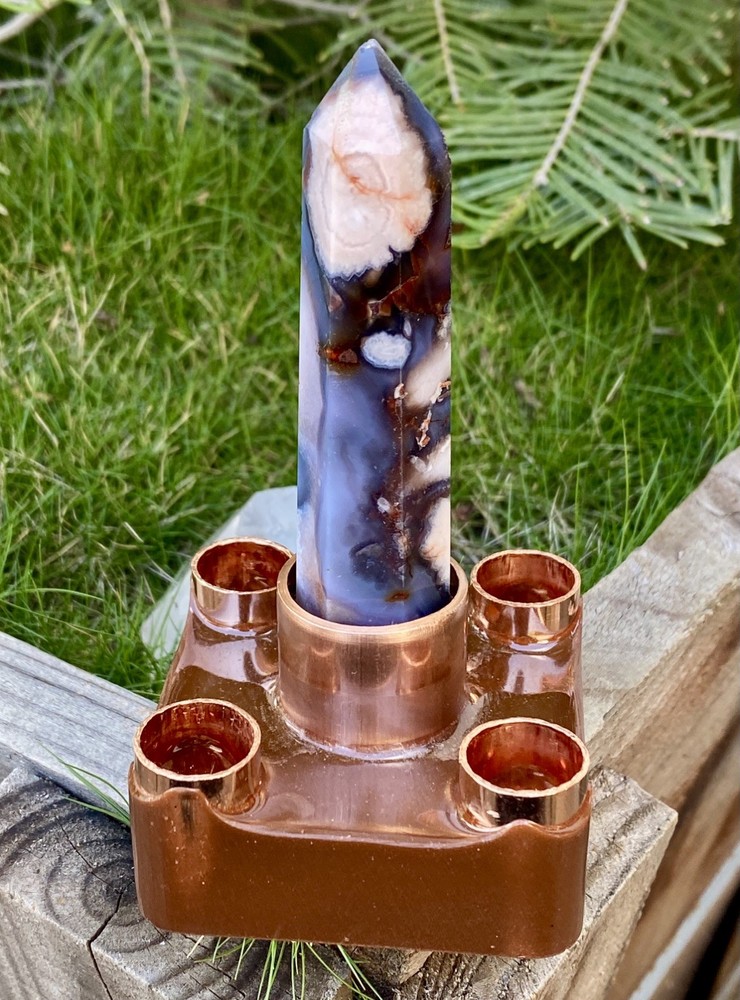 Orgone Cloudbuster with Blue Snowflake Flower Agate Scepter Point & Copper Pipe