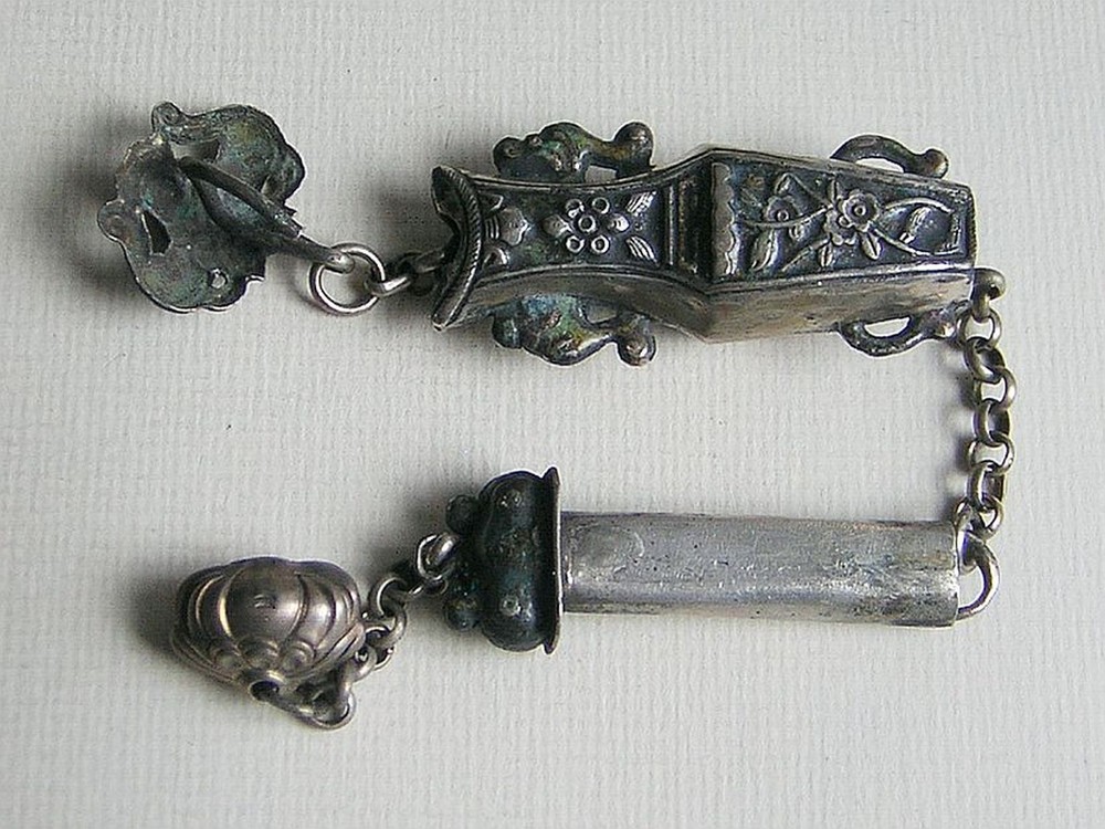 Antique Chinese enameled needle case - (2394)