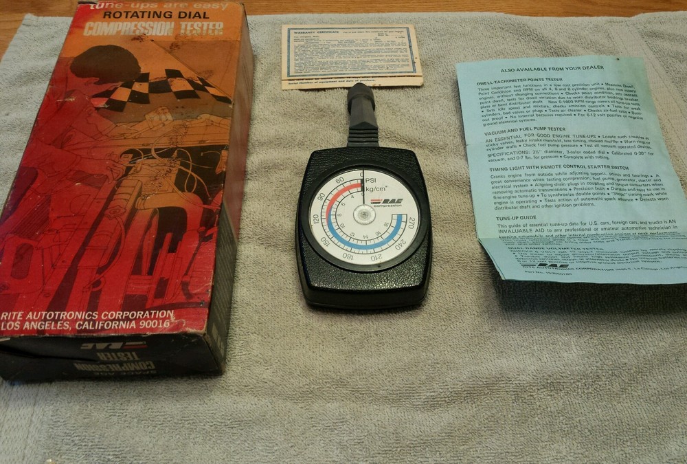 RAC Rotating Dial IC Engine Compression Tester Model 1535 Original Box USA