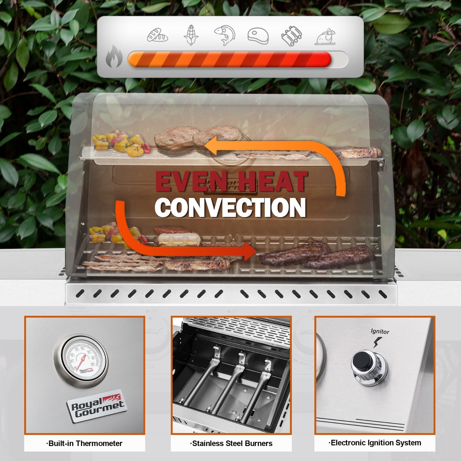 Royal Gourmet 3-Burner Gas Grill Stainless Steel Outdoor Garden BBQ Cooking