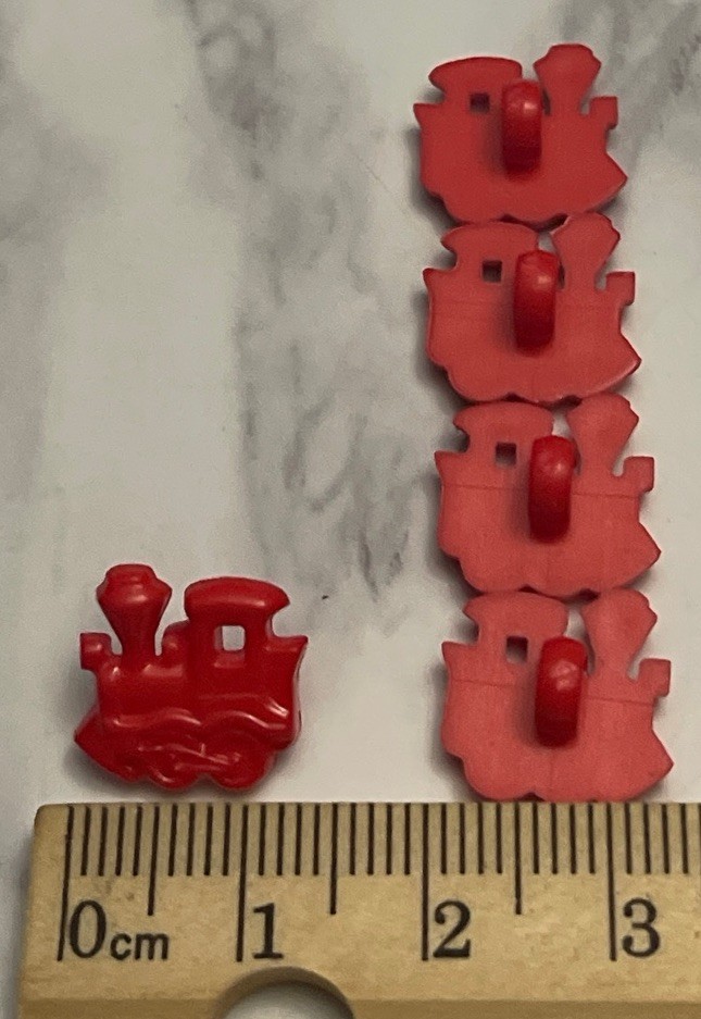 5 Red Plastic Train Children's Button Lot 117-8