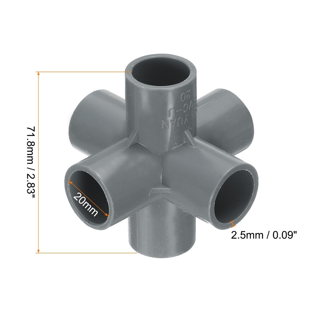 4pcs Tee PVC Fitting 1/2" 6 Ways Connector Build Grade Pipe Coupling Grey
