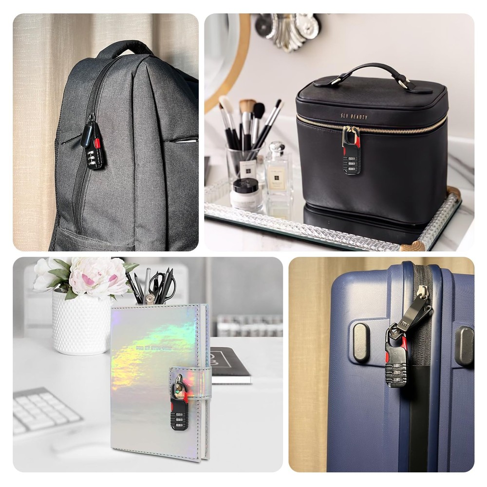 3Pcs Mini Backpack Zipper Padlock with 3 Digits Combination for Luggage Suitcase