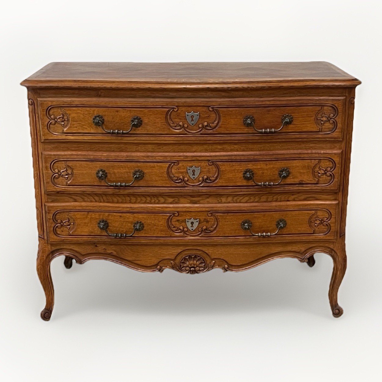 Antique French Provincial Louis XV Oak Three Drawer Chest Bedside Table