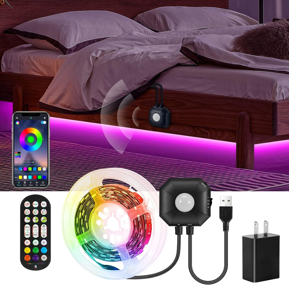 Motion Activated under Bed Lights,9.8Ft Motion Sensor LED Light Strip with Remot