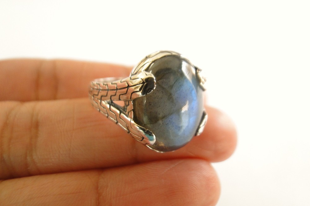 Oval Labradorite Solitaire 925 Sterling Silver Ring Size 8
