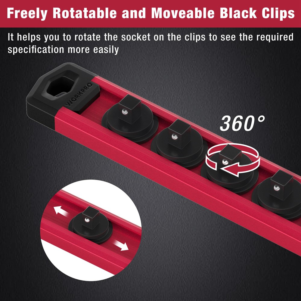 WORKPRO Magnetic Socket Organizer 1/4 Drive Socket Rail Heavy Duty Socket Holder