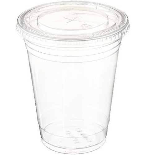 100 Pack 16oz Disposable Plastic Cups with Lids - Clear PET Drinking Cups for Co