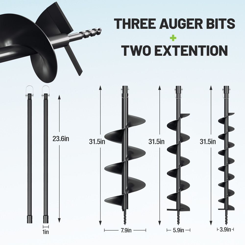 WORKPRO 62CC Post Hole Digger Gas Powered Earth Digger 4" 6" 8" Auger Drill Bits
