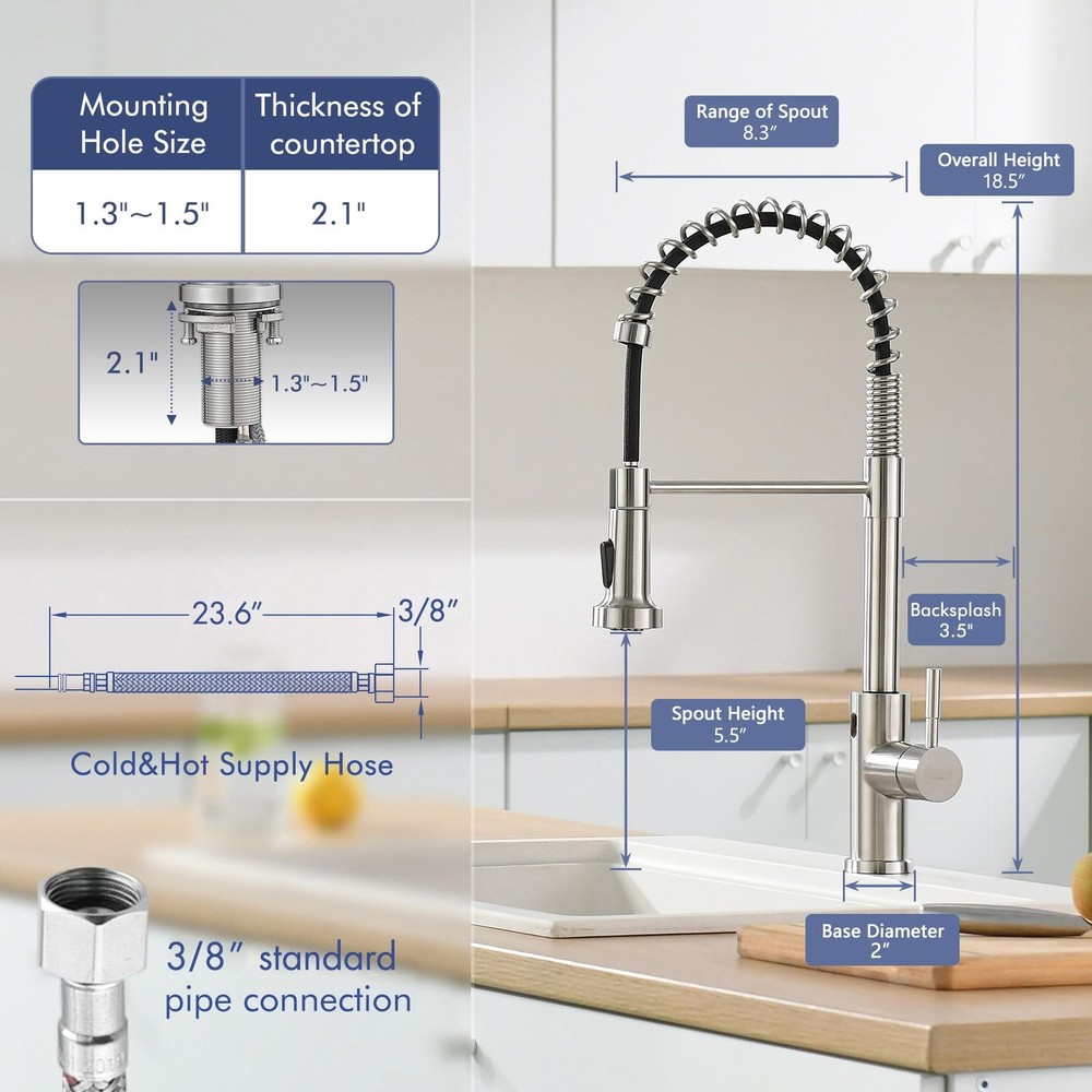Touchless Kitchen Faucet with Pull Down Sprayer, Motion Sensor Smart Hands-Fr...