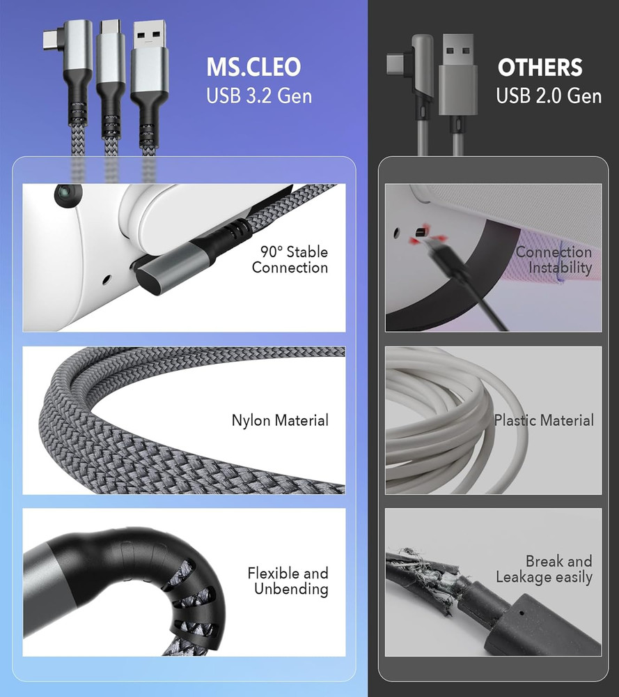 Link Cable for Meta/Oculus Quest 3s/3/2, 16FT Charging Cable Link, Connects Ques