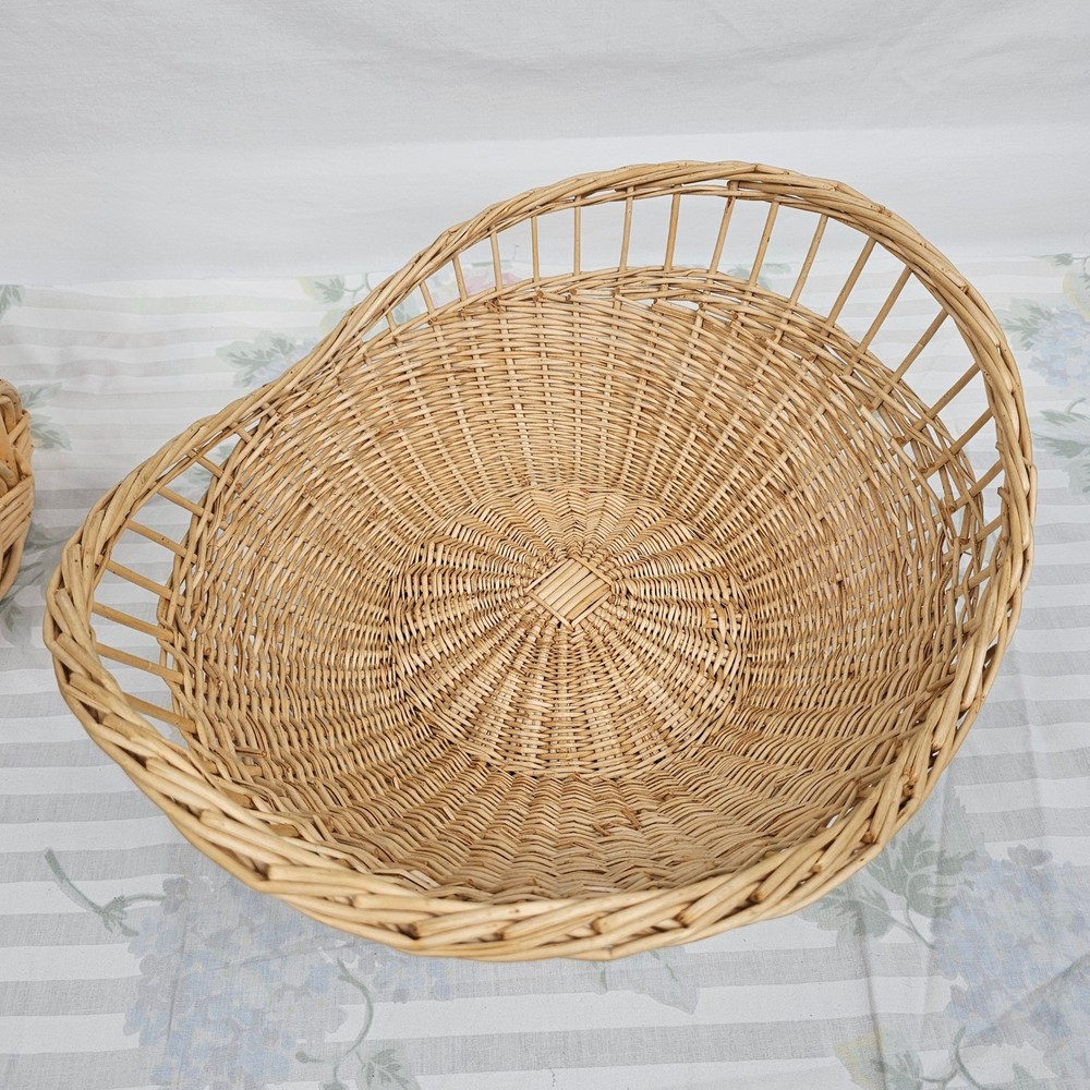 Wicker Woven Basket Natural Tone Decorative Handle Set