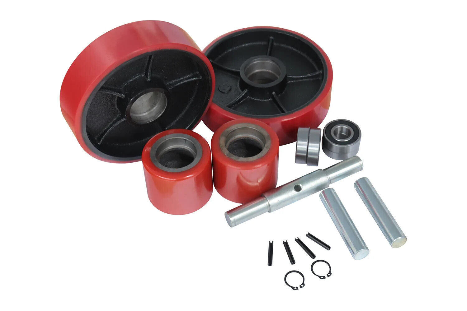 Pallet Jack/Truck Wheels Replacement Kit Set RED Complete with Bearings ID 20mm