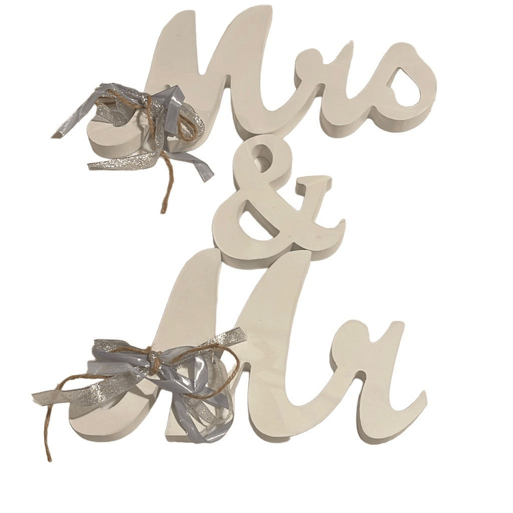 3 Piece Mr & Mrs Sign Wedding Decoration Letter Wooden Table Prop White