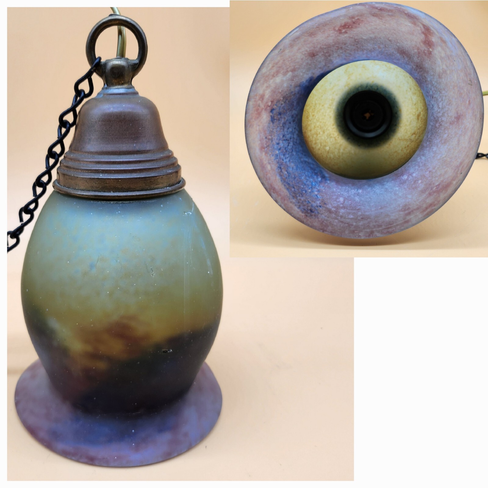 Vintage Art Glass Hanging Ceiling Pendant Light Fixture