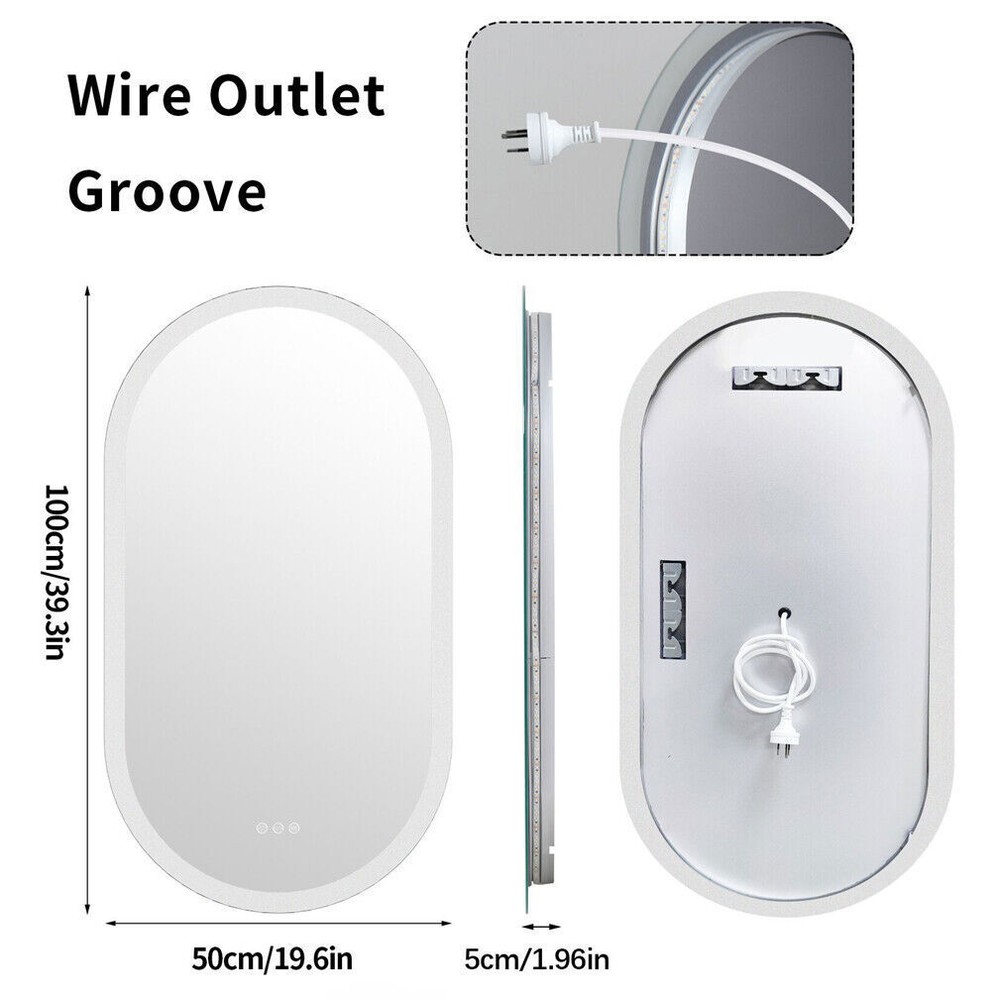 Frameless LED Bathroom Mirror 3 Color Dimmable Horizontal/Vertical Wall Mirrors