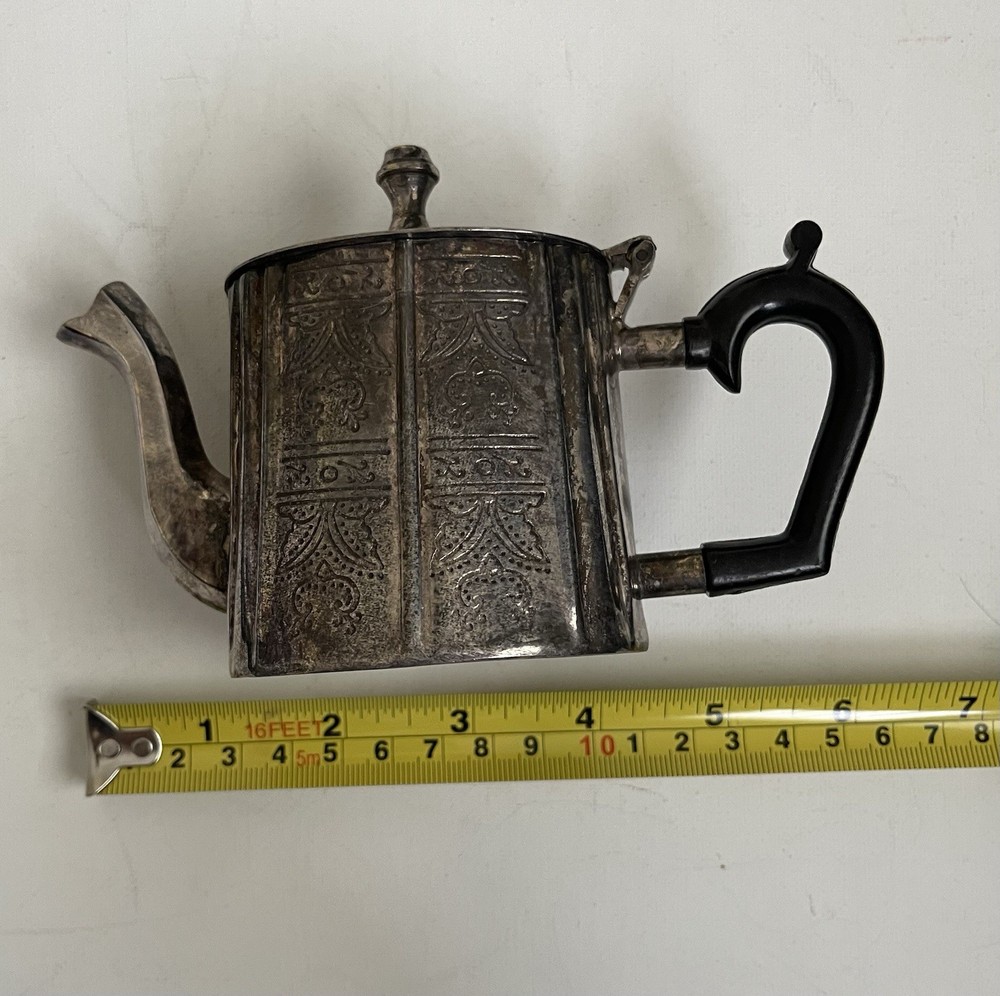 Silverplate Teapot Circa 1800 Black Handle Hinged Lid