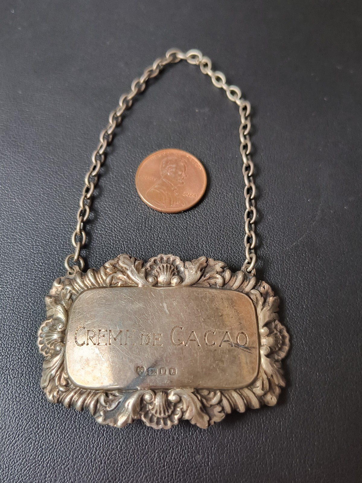 VTG 1965 Sterling Silver 925 Creme de Cacao Liquor Decanter Tag DJS British