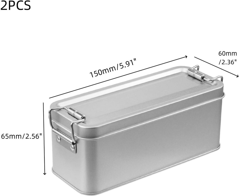 2 Pack Silver Tin Box Containers Metal Storage Box with Lids Rectangular Cont...