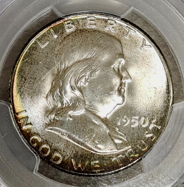 1950 Franklin Half Dollar - MS65FBL - PCGS - Amber Peripheral Tones