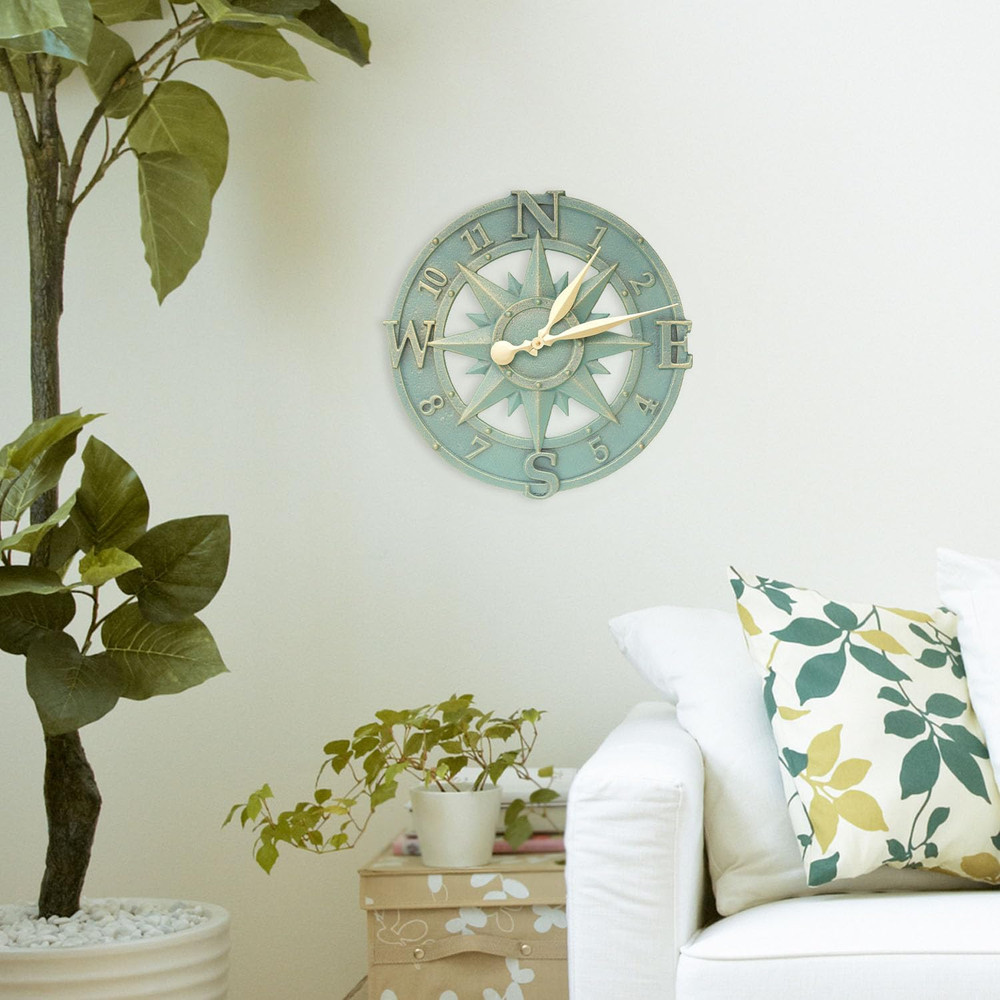 Compass Rose Clock, Bronze Verdi