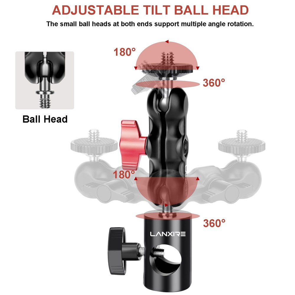 Light Stand Mount Adapter with Double Ball Head - Compatible with Camera Moni...