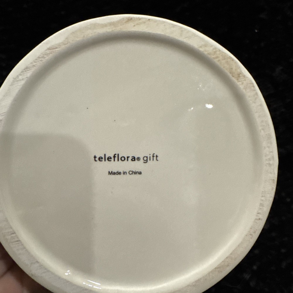 Telaflora White Ceramic Pitcher Flower Vase planter Rose & French Script pattern
