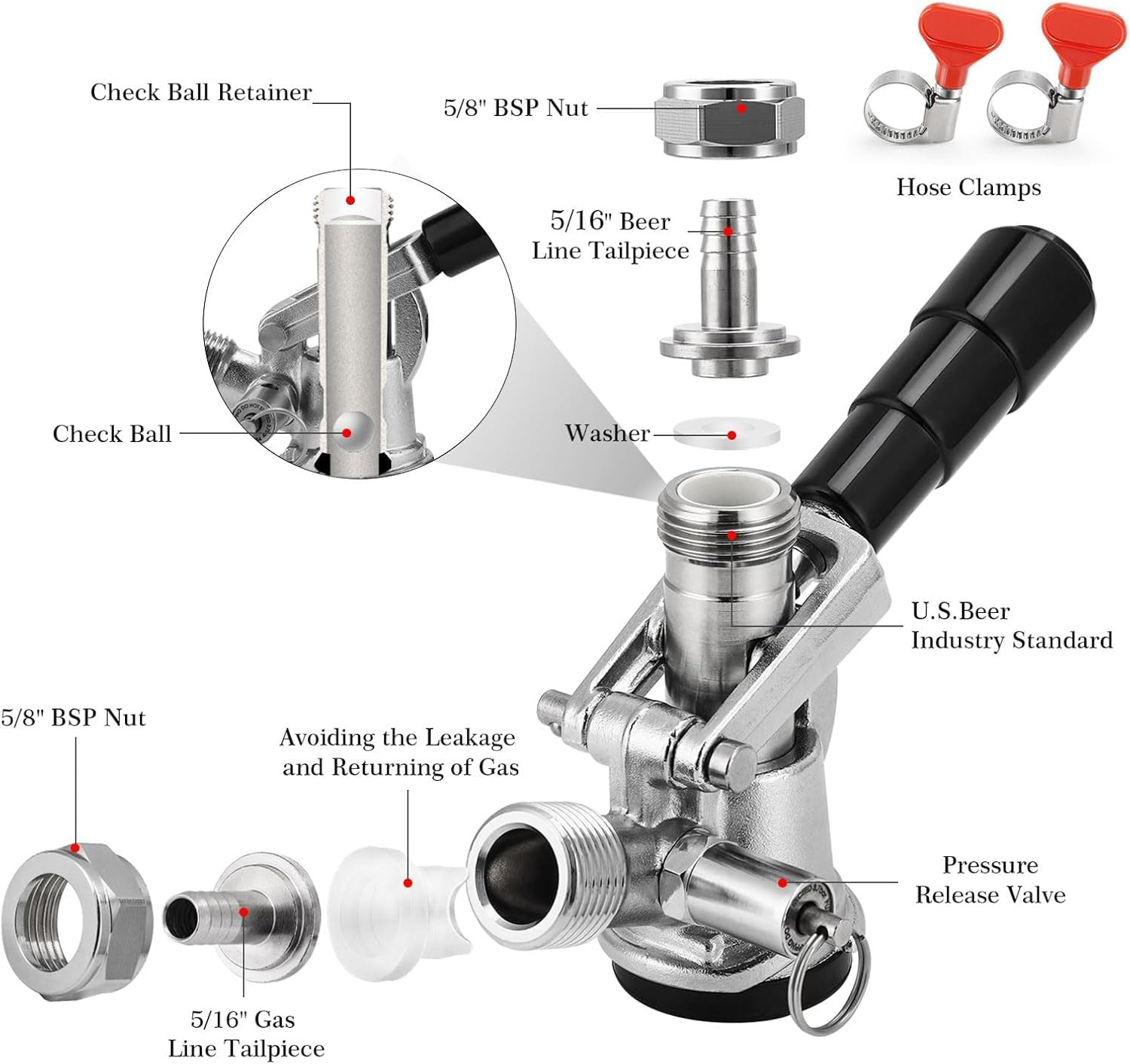 Keg Coupler 304 Stainless Steel Probe Sankey Keg Coupler D System Keg Tap for Ke