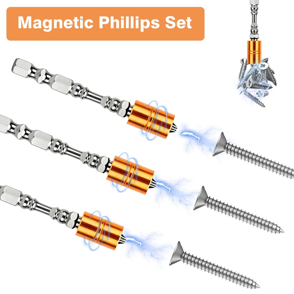 7Pcs Magnetic Screw Guide Set PH2 1/4" Hex Shank Depth Stop Drywall Drill Bit
