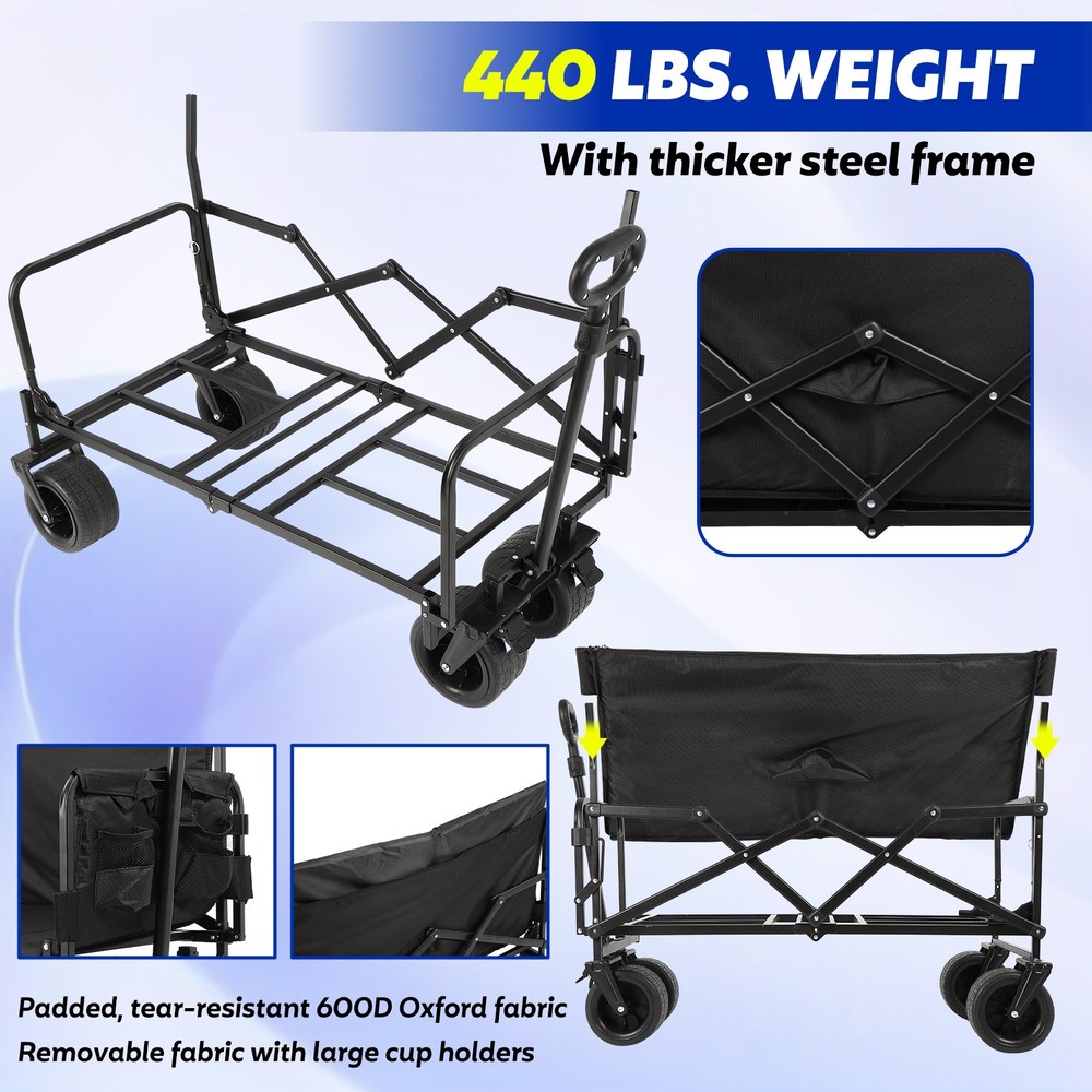 440LBS Collapsible Folding Wagon, Multi-functional Sofa Seat Reclining Camping