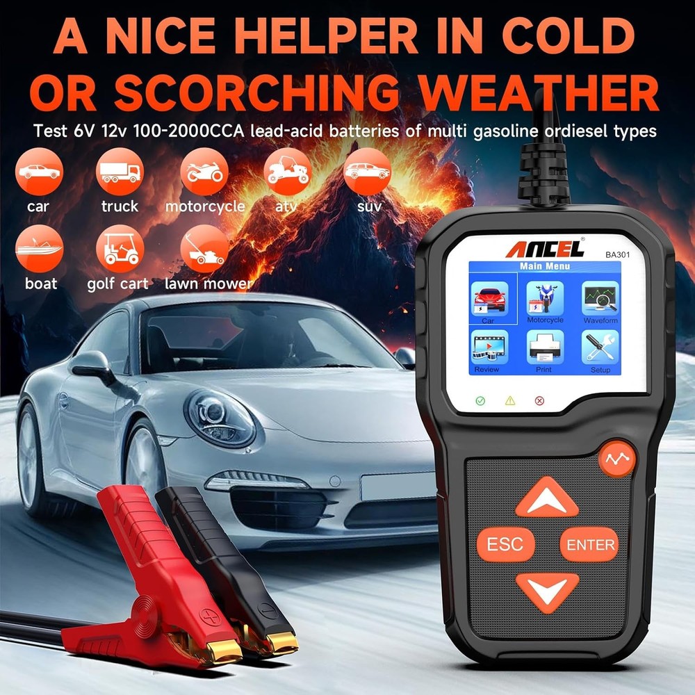 Auto Car Battery Tester Analyzer 100-2000 CCA Cranking Charging System 6V 12V US