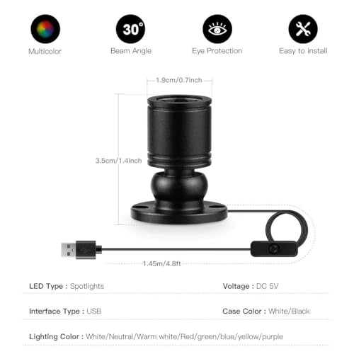 USB Powered Mini Spotlights for Displays 2-Pack – 5V Small LED 2PACK Warm Light