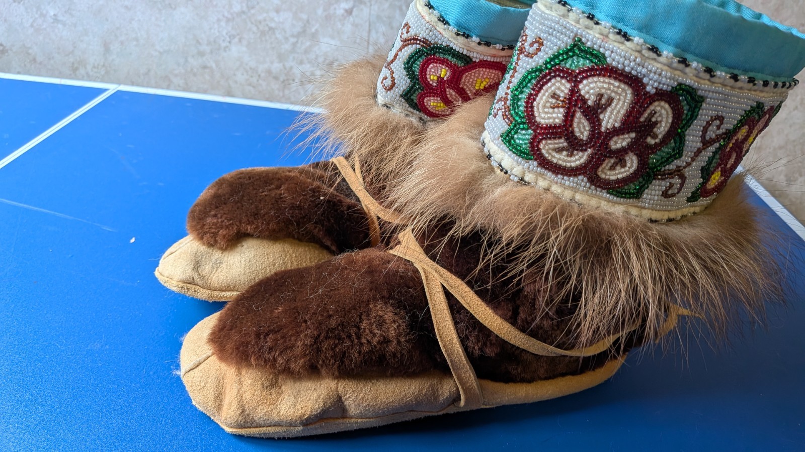 Vintage Authentic Native Alaskan Hand Beaded Mukluks with real Leather and Fur