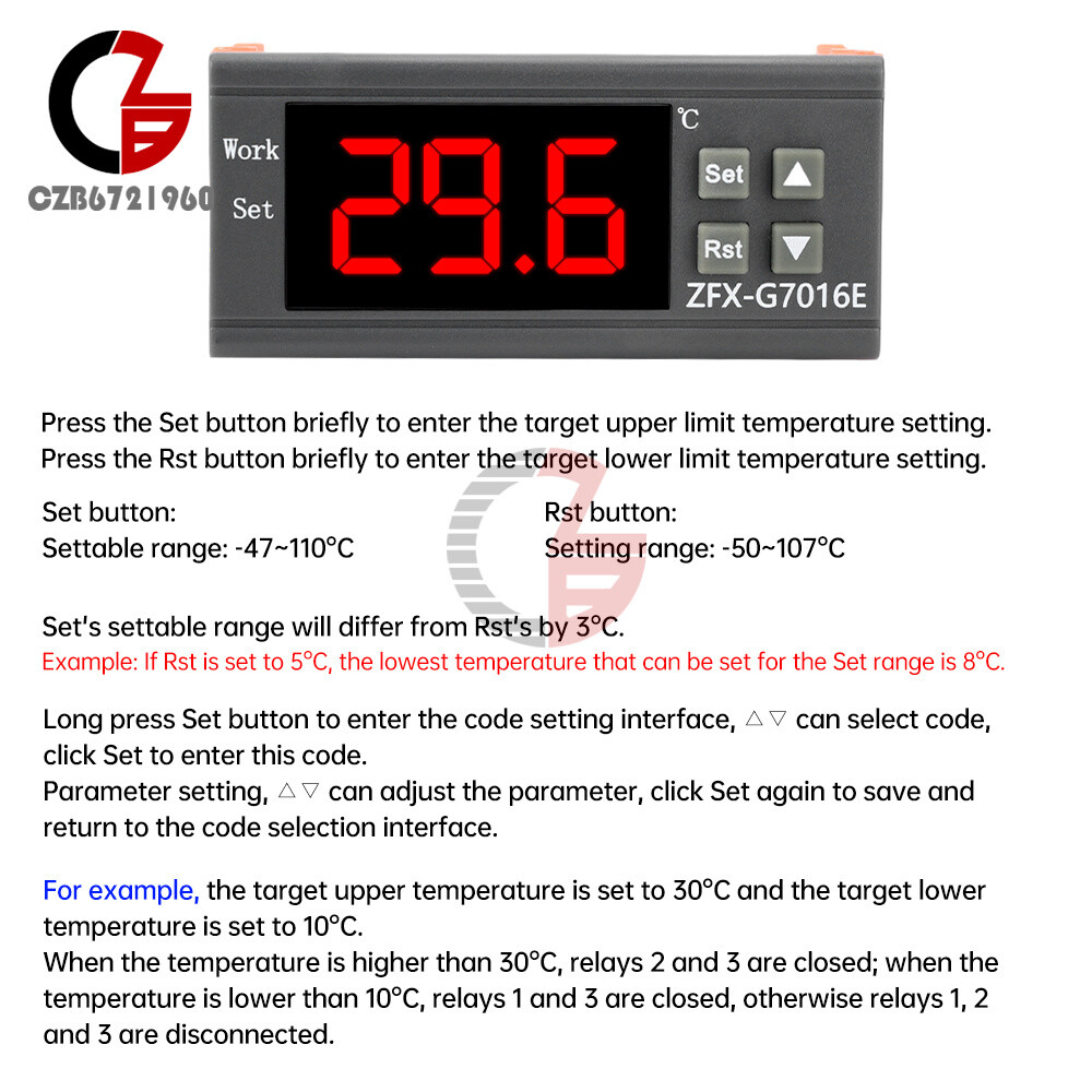 G7016E Digital Intelligent Temperature Controller NTC Waterproof Probe 12V/24V